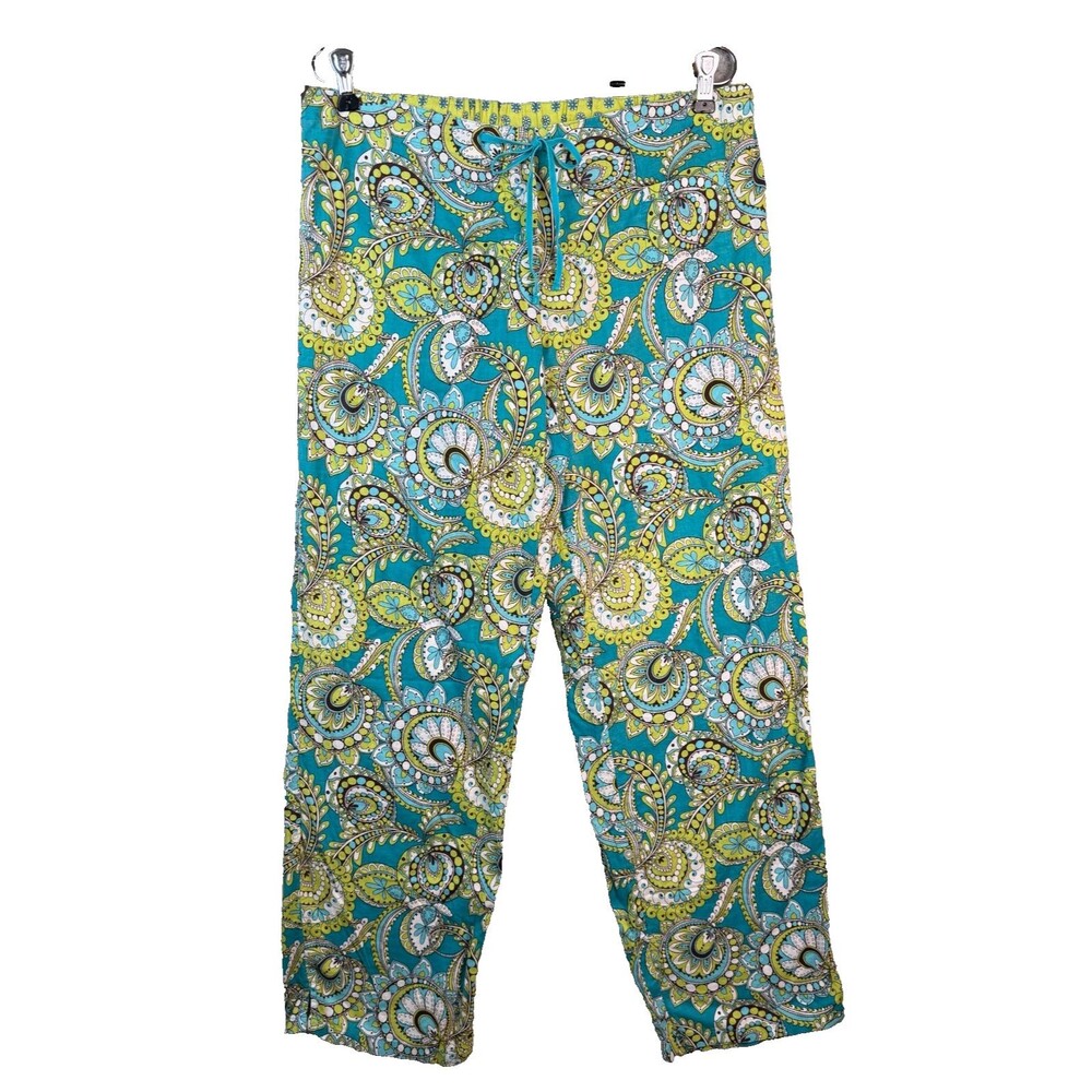 Vera Bradley Peacock Paisley (Retired) Lounge Pants M Blue Green 100% Cotton